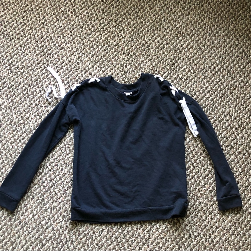 navy blue tie sleeves crewneck - size small (EUC)